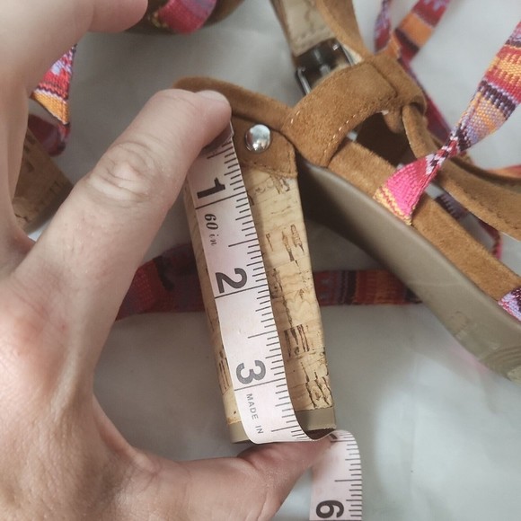 Guess Tribal Block Heels Gladiator Multicolor suede cork heels fabric 5.5 - Picture 7 of 9